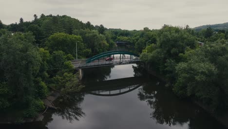 Road-Bridge-Over-Saint-Francois-River-In-Sherbrooke,-Quebec,-Canada