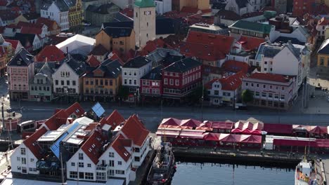 Downtown-Bergen,-Norway---Aerial-Drone-Shot