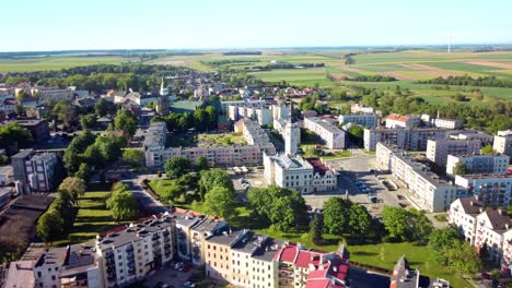 Aerial-View-Over-Głubczyce-Town-Hall-In-Głubczyce,-Poland---Drone-Shot