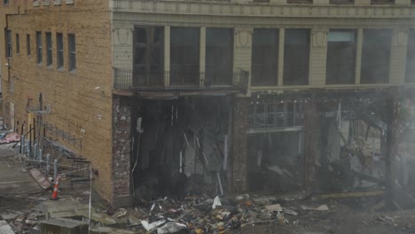 A-close-up-view-of-the-demolition-aftermath-of-a-building-in-Youngstown,-Ohio,-following-a-gas-explosion