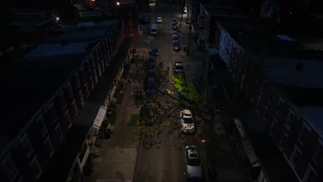 Nighttime-view-of-a-residential-street-in-American-historic-neighborhood