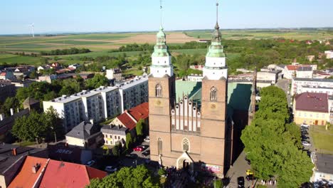 Nativity-Of-The-Blessed-Virgin-Mary-Church,-Głubczyce,-Poland---Aerial-Drone-Shot