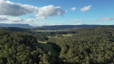 Landschaft-Und-Wälder-Von-Tasmanien-In-Australien.-Luftaufnahme-Von-Vorne