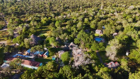 Rustic-safari-lodging-with-huts,-bungalows,-and-cabins-in-Nyerere-National-Park,-Tanzania