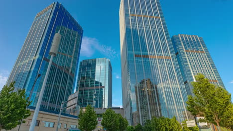 Close-High-Angle-View-Of-The-Glass-Mirrored-Buildings