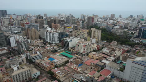 Drohnenaufnahme-Des-Stadtteils-Miraflores-In-Lima,-Peru