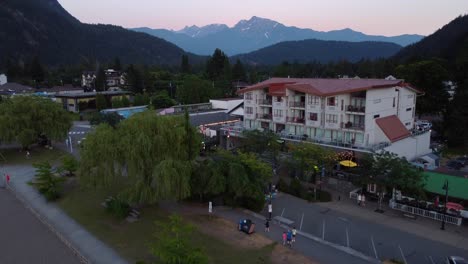 Hotel-In-Harrison-Hot-Springs-With-Rocky-Mountains-In-Background