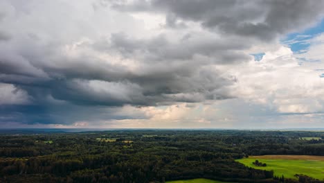 Aerial-Hyperlapse-of-rain-storm-above-forest