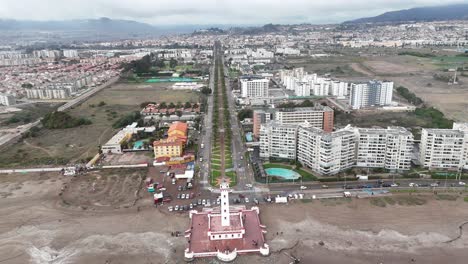 The-Monumental-Lighthouse-and-residential-buildings-of-La-Serena-located-in-the-city-of-La-Serena,-country-of-Chile