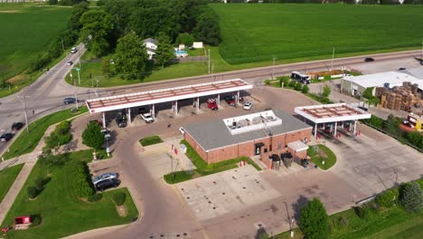 Aerial-Establishing-Shot-Above-Speedway-Gas-Station