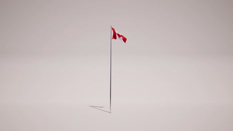 Bandera-De-Canadá-Ondeando-Sobre-Un-Mástil-De-Metal-Sobre-Fondo-Blanco,-Animación-3D