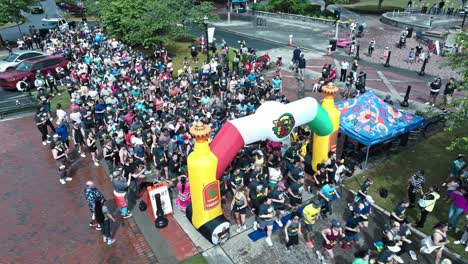 Marathon-Participants-At-The-Tacos-And-Tequila-5K-Race-In-Suwanee,-Georgia,-USA---Drone-Shot