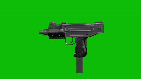 Modelo-3D-De-Una-Ametralladora-XS-SMG-Moderna-Que-Gira-360-Grados-En-Pantalla-Verde,-Animación-3D