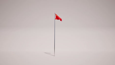 China-Flagge-Auf-Einem-Metallmast,-Der-Auf-Weißem-Hintergrund-Weht,-3D-Animation