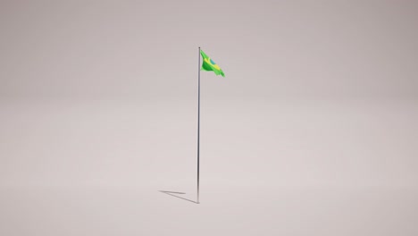 Bandera-De-Brasil-Ondeando-Sobre-Un-Mástil-De-Metal-Sobre-Fondo-Blanco,-Animación-3D