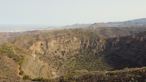 Fantastic-panoramic-aerial-view-over-the-crater-called-Bandama-volcanic-caldera-on-the-island-of-Gran-Canaria