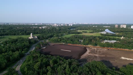 Drone-Shot-of-Assiniboine-Park-Under-Construction-at-Golden-Hour