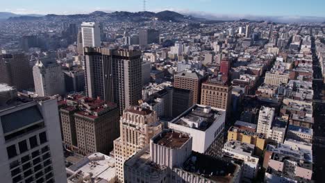 Vista-Aérea-De-Los-Edificios-Del-Centro-De-San-Francisco-Alrededor-De-Union-Square-En-Un-Día-Soleado,-California,-EE.-UU.