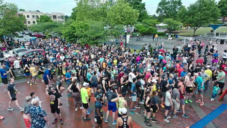 Crowd-Of-Participants-In-The-Tacos-And-Tequila-5K-Race-In-Suwanee,-Georgia,-USA---Drone-Shot