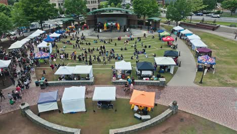 Tourists-Joining-The-Tacos-And-Tequila-5K-Race-In-Suwanee,-Georgia,-USA---Aerial-Drone-Shot