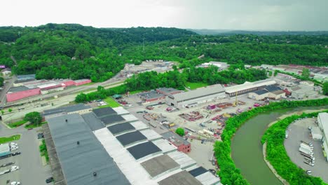 Orbiting-aerial-of-Warehouses-and-Manufactures-in-Pittsburgh,-Pennsylvania,-USA