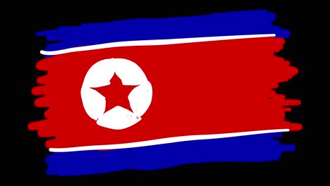 Dibujo-Animado-De-La-Bandera-De-Corea-Del-Norte-En-Arte-Lineal,-Líneas-Que-Forman-El-Contorno-De-La-Bandera-Contra-Un-Fondo-Negro