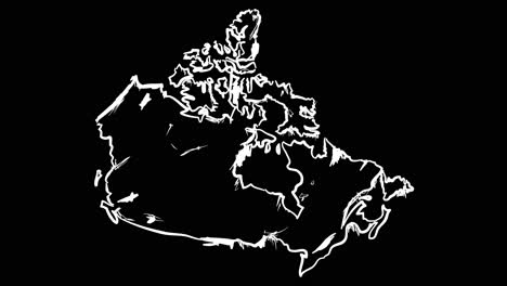 Mapa-Canadiense-Animado-Autodibujado-En-Arte-Lineal,-Con-Líneas-Blancas-Que-Forman-El-Contorno-Del-Mapa-Sobre-Un-Fondo-Negro