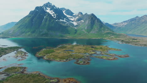 Aerial-view-of-the-wonderful-nature-of-the-Lofoten-Islands:-mountains,-lakes,-islets-of-the-municipality-of-Vestvagoy