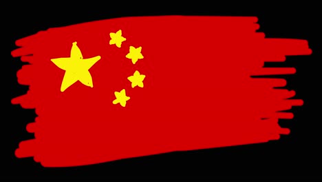 Dibujo-Animado-De-Una-Bandera-China,-Con-Líneas-Que-Forman-El-Contorno-De-La-Bandera-Sobre-Un-Fondo-Negro