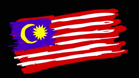 Animierte,-Selbstzeichnende-Malaysische-Flagge-In-Strichzeichnung,-Mit-Linien,-Die-Den-Umriss-Der-Flagge-Vor-Einem-Schwarzen-Hintergrund-Bilden