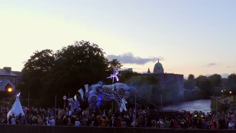 Pegasus-Parade-crossing-O'Brien-Bridge-featuring-an-amazing-dance-and-gymnastic-performance-in-Galway-city