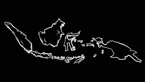 Animated-self-drawing-Indonesia-map-out-line-art,-lines-forming-the-map-outline-against-a-black-background-alpha-channel-mode-overlay,-this-animation-represents-national-pride-and-identity