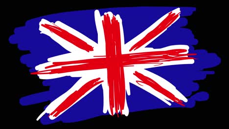 Dibujo-Animado-De-Una-Bandera-Británica,-Con-Líneas-Que-Forman-El-Contorno-De-La-Bandera-Sobre-Un-Fondo-Negro