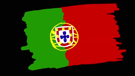 Animated-self-drawing-Portugal-flag-in-line-art,-with-lines-forming-the-flag-outline-against-a-black-background