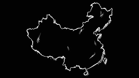 Animated-self-drawing-China-map-out-line-art,-lines-forming-the-map-outline-against-a-black-background-alpha-channel-mode-overlay,-this-animation-represents-national-pride-and-identity