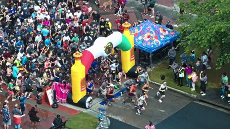 Tacos-And-Tequila-5K-Race-Starting-Line,-Suwanee,-Georgia,-USA---Drone-Shot