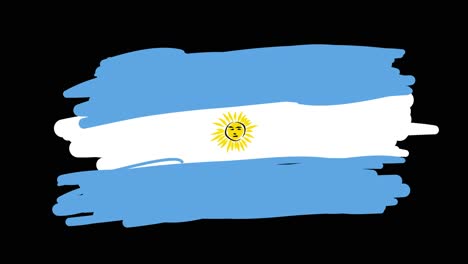 Dibujo-Animado-De-La-Bandera-Argentina,-Con-Líneas-Que-Forman-El-Contorno-De-La-Bandera-Sobre-Un-Fondo-Negro