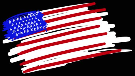 Animated-self-drawing-American-flag-line-art,-with-lines-forming-the-flag-outline-against-a-black-background