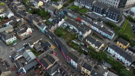 Birdseye-Aerial-View-of-Kinsale,-ireland-Residential-Neighborhood,-Homes-and-Buildings