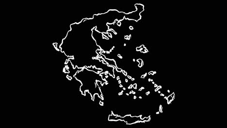 Animated-self-drawing-Greece-map-out-line-art,-lines-forming-the-map-outline-against-a-black-background-alpha-channel-mode-overlay,-this-animation-represents-national-pride-and-identity