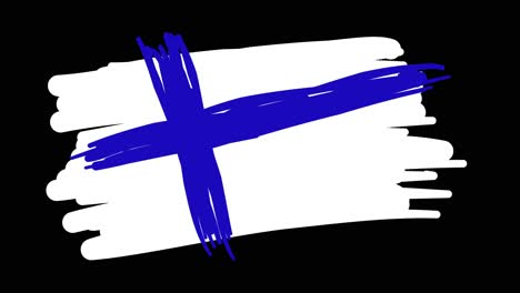 Dibujo-Animado-De-La-Bandera-De-Finlandia,-Con-Líneas-Que-Forman-El-Contorno-De-La-Bandera-Sobre-Un-Fondo-Negro.