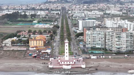 La-Serena-beach-and-the-Monumental-Lighthouse-of-La-Serena-located-in-the-city-of-La-Serena,-country-of-Chile