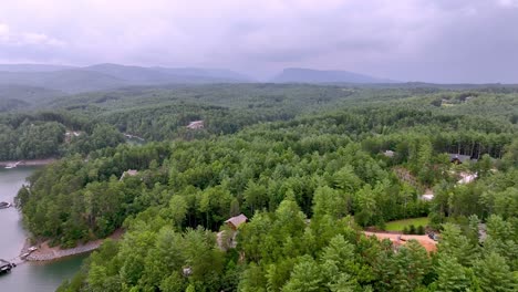 aerial-push-toward-table-rock-from-lake-james-nc,-north-caroina