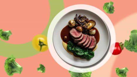 Roasted-Beef-Fillet-served-with-smoked-creamed-potato,-wild-mushroom,-wilted-spinach