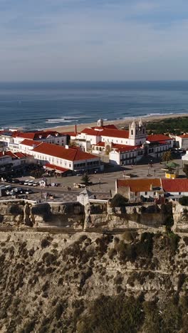 City-of-Nazaré,-Portugal-Aerial-view-Vertical-Video