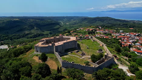 Aerial-Drone-View-of-Chlemoutsi-Castle-Museum-in-Greece,-Olympia-Region