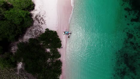 Bewundern-Sie-Den-Einzigartigen-Rosa-Sand-Und-Das-Kristallklare-Wasser-Des-Pink-Beach-Im-Komodo-Nationalpark-Aus-Einer-Atemberaubenden-Vogelperspektive