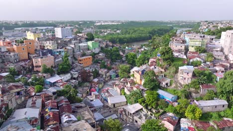 Aerial-view-overlooking-colorful-dwellings-in-the-Capotillo-district-of-Santo-Domingo