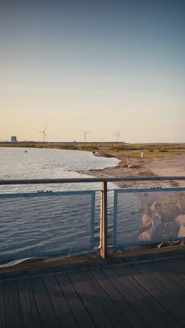 Vertikale-Ansicht-Des-Amager-Strandparks-Mit-Vorbeifahrenden-Radfahrern