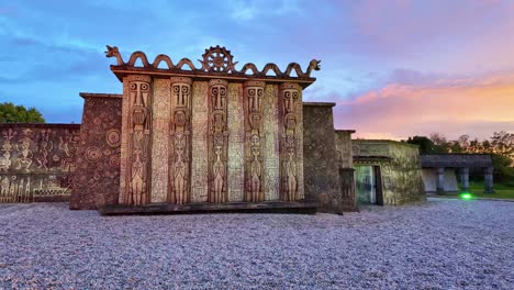 Closer-view-about-the-side-of-famous-gate-artwork-by-Robert-Tatin,-Mayenne,-France